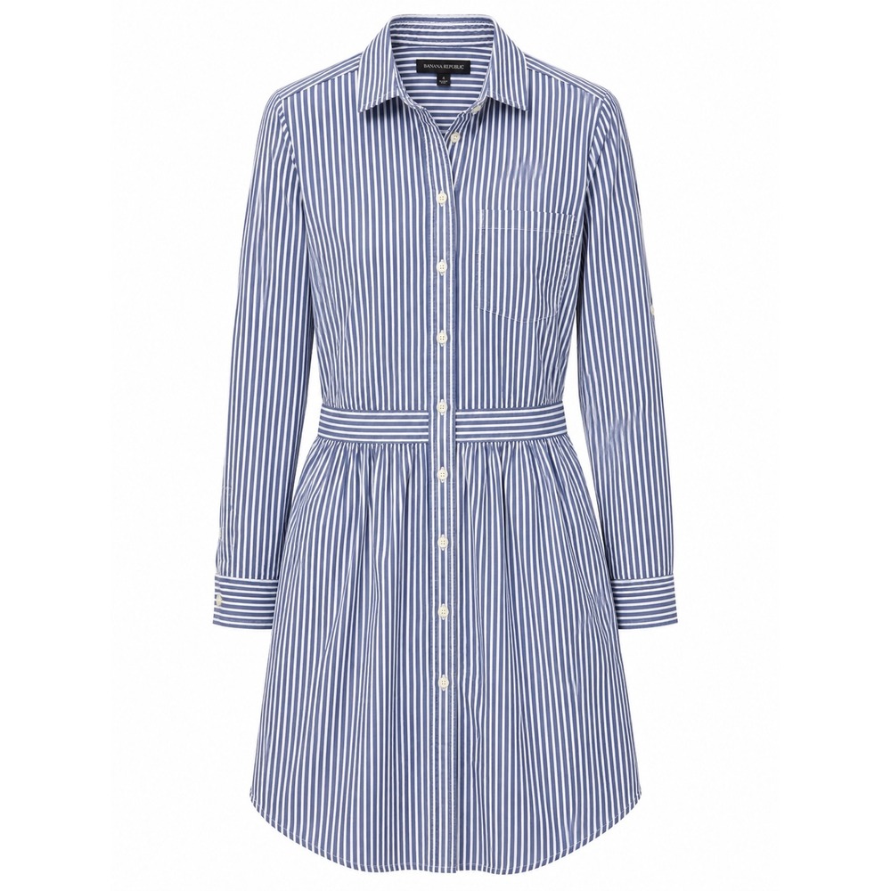 Banana Republic Striped Fit and Flare Shirt Dress Blue Sz 4